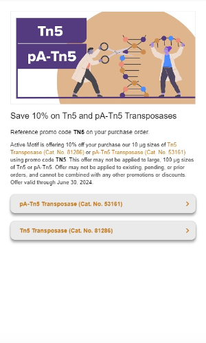 【アクティブ・モティフ】Tn5およびpAーTn5トランスポザーゼが10％割引！